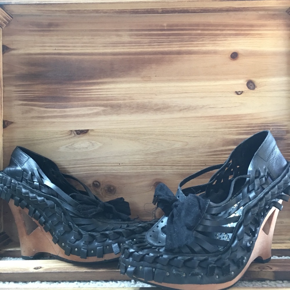 Irregular Choice leather wooden wedge
